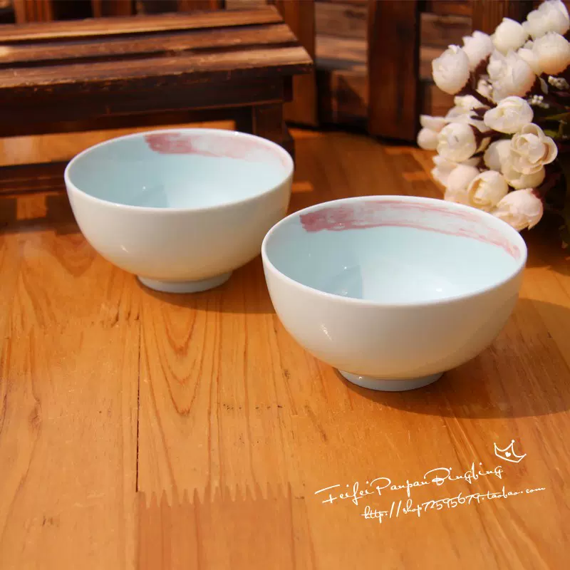 日式陶瓷餐具出口青瓷红彩系列4.5寸米饭碗小汤碗-Taobao