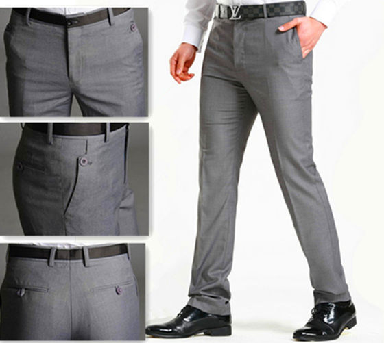 Trendy Korean version of slim -fitting straight suit pants men's vertical business casual trousers youth British foot trousers
