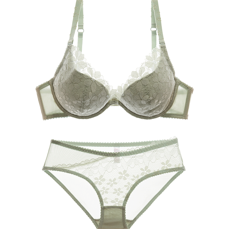 Lace Thin Bra Set - Women's Sexy Lingerie with Cotton Briefs Lace Thin Bra Set - Women's Sexy Lingerie with Cotton Briefs