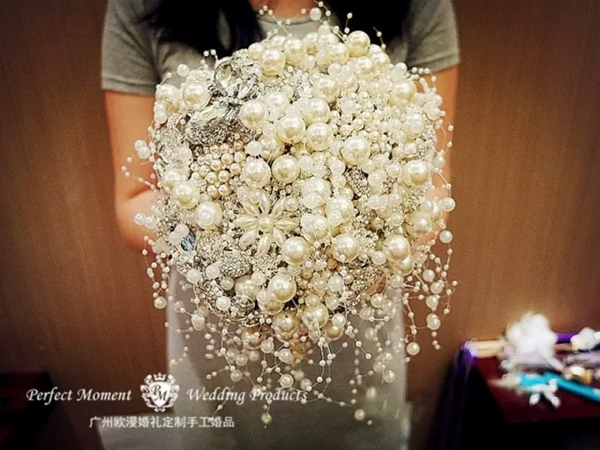 珍珠米白满天星婚礼新娘手捧花diy闪亮水钻珍珠饰品
