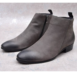 British pointed grinding leather zipper short boots, fashion boots, cowhide anti -velvet Martin boots men's Korean high -top leather shoes
