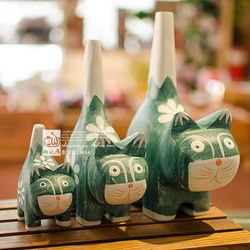 Wooden Kitten Family Figurines, Hand-Painted Cartoon Cute Nordic Animals, Home Living Room Decorations, Forest Style