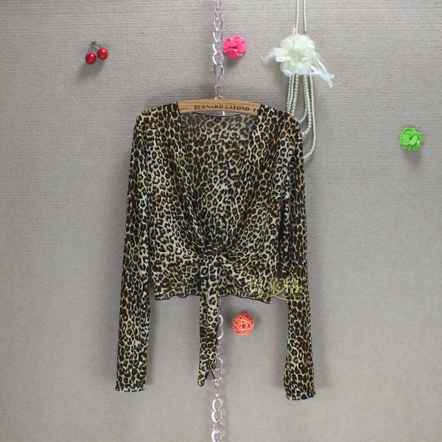 Premium mesh sexy sunscreen cardigan, large size women's leopard print long-sleeved blouse top, cool and casual