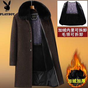 
Dad's winter jacket with velvet thickened cashmere wool coat for middle-aged and elderly people grandfather old men's mid-length woolen