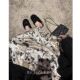 Retro champagne golden print velvet skirt women autumn and winter mid -length A -line skirt high waist and thin large umbrella skirt