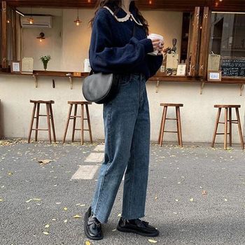 Large size straight jeans for women in summer new style fat girl mm high waist loose cropped pants small person looking slim