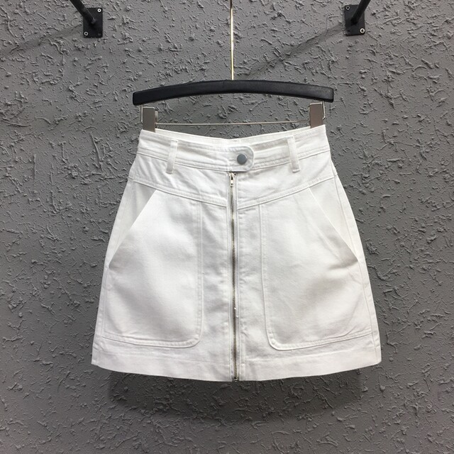 
Anti-exposure white zipper denim skirt for women in spring and summer 2021 new high-waisted slim big pocket hip skirt