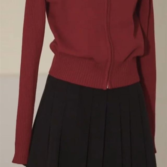 Christmas red half turtleneck zipper sweater cardigan for women 2024 new autumn and winter slim short knitted jacket