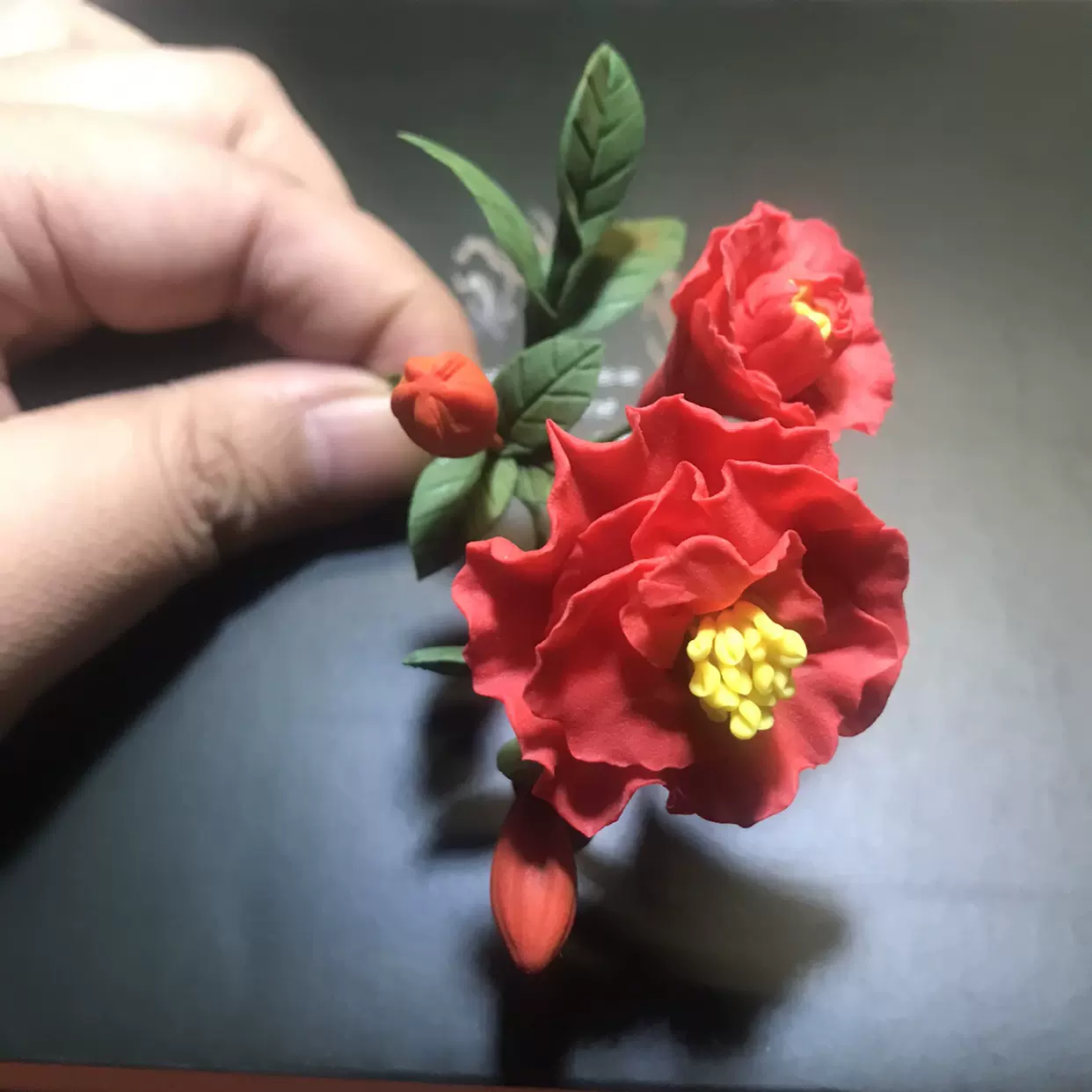 Mimosa手工石榴花樹脂花簪古風發飾漢服頭飾髮釵步搖髮