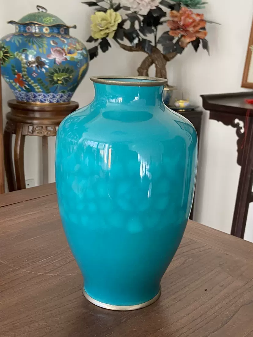 日本几十年库存七宝烧铜胎珐琅器插花神器花瓶摆件艺术品-Taobao