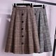 Large -size women's autumn and winter A -character loose waist tight waist grid hair 200jin [Jin is equal to 0.5 kg] Add fat to increase fat mm skirt