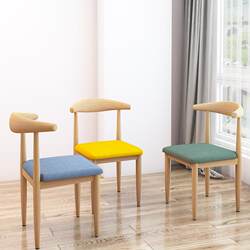 Dining Chair with Backrest, Nordic Minimalist Study Stool, Desk Chair for Students, Study Bedroom, Home Use, Faux Wood Iron Art Horn Chair