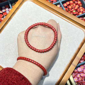 
Natural cinnabar straight-cut bracelet, genuine and authentic, red sand bucket bead bracelet gift for the year of birth, same style for men and women