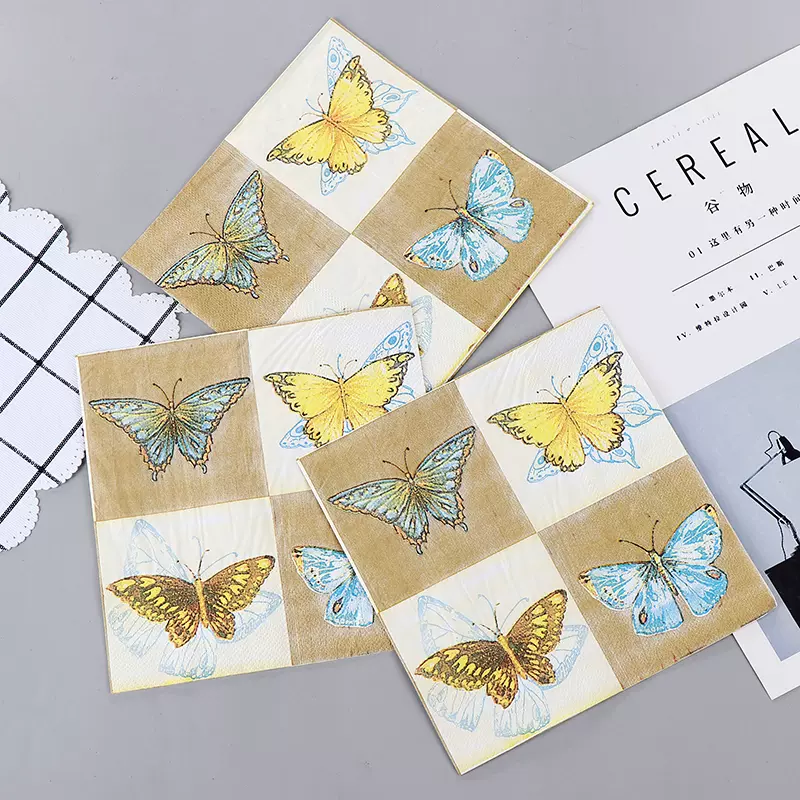 彩色印花餐巾纸酒店婚庆喜宴餐厅花朵蝴蝶口布杯花纸方巾