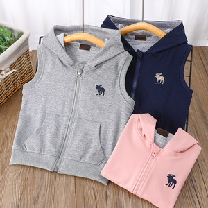 
Children's middle and large children's pure cotton double-layer hooded vest spring and autumn boys and girls double-layer casual waistcoat link vest trendy