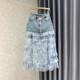 European-style denim splicing versatile slim mesh skirt for women 2025 mid-length cake skirt big hem skirt