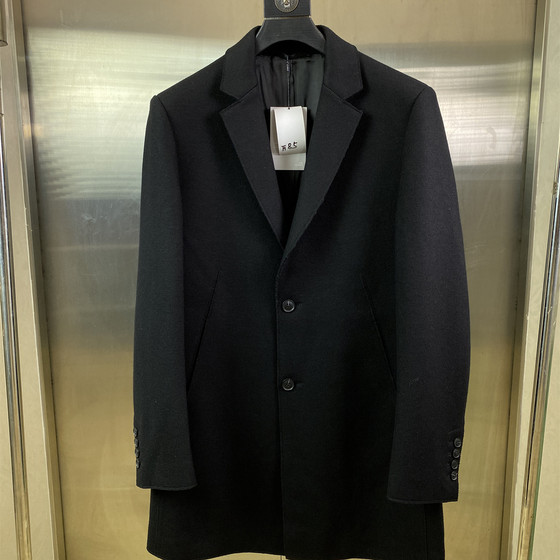 
Counter size 50 business style black suit collar woolen coat men's mid-length single-breasted coat business F185