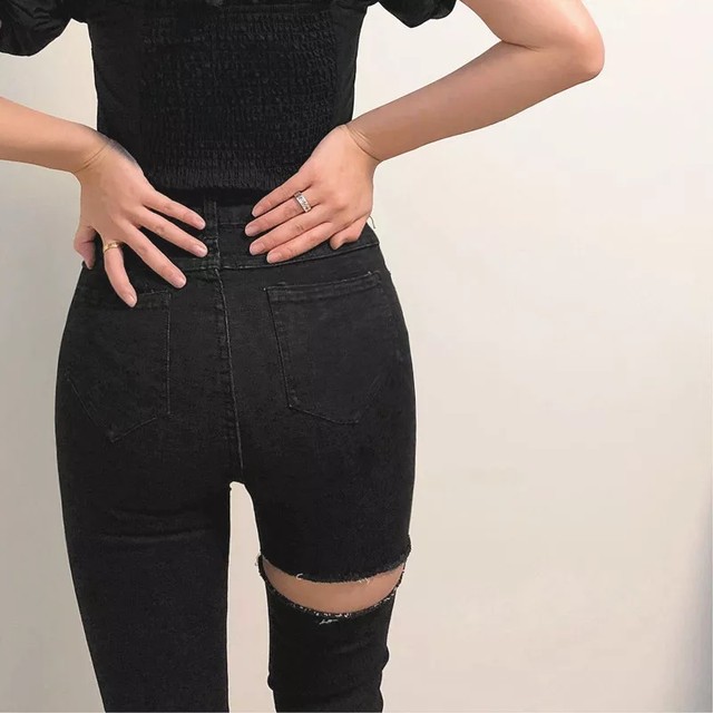 Super American retro high waist porn jeans elastic slimming slimming pencil pants small feet nineteen pants