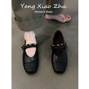 
Sheepskin version ~ French woven Mary Jane shoes for women 2025 new style beautiful light mouth flat black single shoes