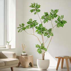 High-End Artificial Green Plant Lacquered Wood Indoor Landscaping Potted Fake Tree Living Room Artificial Plant Floor Decoration Southern Bamboo