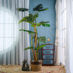 Artificial Monstera Green Plant Fake Tree Decoration Large Bionic Potted Plant Indoor Living Room Floor-Standing Landscape Ornament Tree