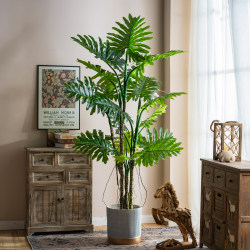 Nordic Artificial Spring Leaf Plant Indoor Living Room Decoration Large-Leaf Tropical Fake Tree Potted Plant Bionic Green Plant Landscaping Ornament