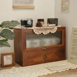 Retro Desktop Small Storage Box Desk Wooden Nail Polish Table Cosmetics Storage Cabinet Cup Perfume Storage Rack