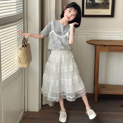 Girls' Summer Short-Sleeved T-Shirt Thin Set 2026 New Style Little Girl Half-Sleeved Clothes Big Children's Fashionable Skirt