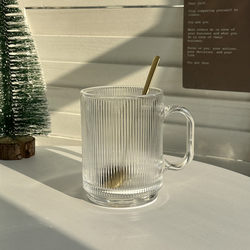 Niche ins Style Retro Embossed Simple Glass Mug with Handle, Iced Americano Coffee Cup, Latte Cup, Milk Cup