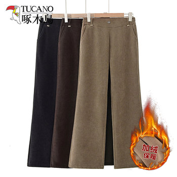 
Woodpecker 2025 Autumn and Winter New Fashion Slim and Western-style Mother's Clothes Middle-aged Women's Clothing Western-style Velvet Straight-leg Pants