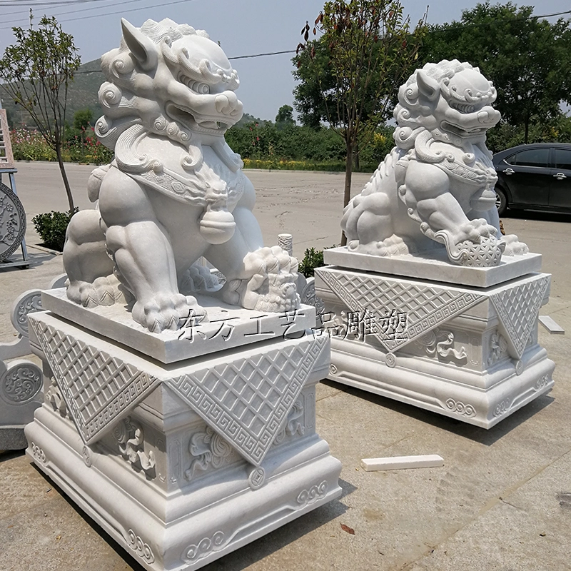 中国美術 獅子 古白玉 彫刻 一対
