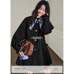 
Broad color doll collar black wool coat short women's clothing 2025 autumn and winter new French temperament wool coat