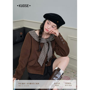 
Wide color dark brown suit wool coat short women's 25 autumn and winter new small fragrance style bow wool top
