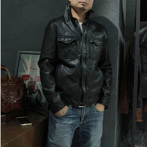 
[Small size special offer] Autumn and winter retro genuine leather pure cowhide leather jacket trendy motorcycle leather jacket men's short style