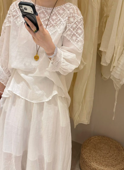 
2026 new high-quality ramie lace shirt for women summer new casual sweet age-reducing literary and artistic temperament top