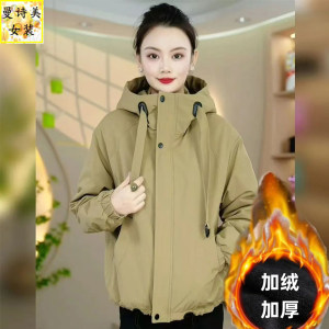 
velvet thickened short casual hooded parka coat for women 2025 autumn and winter small loose warm cotton jacket