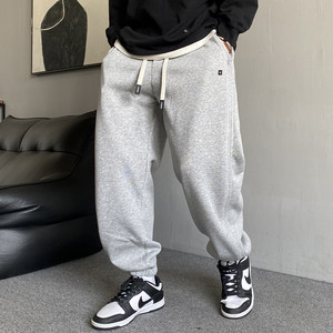 
Autumn and winter American casual high-end embroidered velvet gray sweatpants men's loose drawstring versatile sports leggings pants