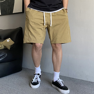 
Summer American casual and handsome retro khaki work shorts men's loose and versatile drawstring pure cotton five-point pants