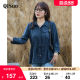 Large -size women's long -sleeved shirt autumn new polo collar seven -point sleeve waist thin and thin fat mm cardigan women's top
