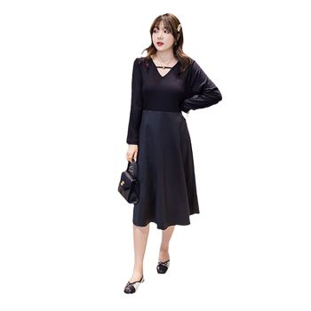 Large -size waist long fat MM autumn knitted dress
