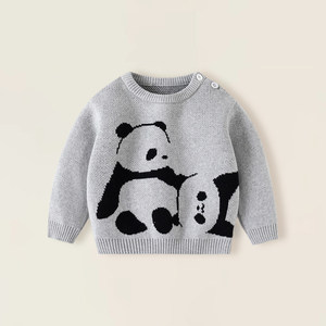
Baby sweater autumn and winter style baby boy type A pure cotton double layer thickened gray panda pullover inner sweater