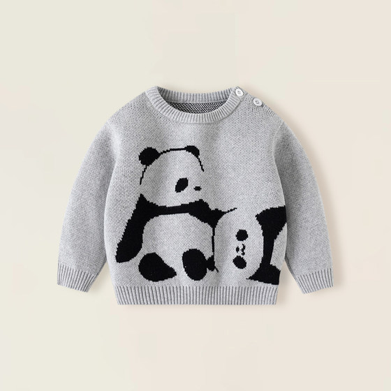 
Baby sweater autumn and winter style baby boy type A pure cotton double layer thickened gray panda pullover inner sweater