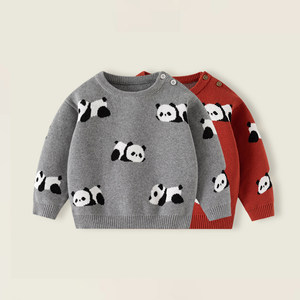 Children's sweater autumn and winter style boys and girls babies and infants panda cotton round neck pullover thickened inner knit sweater