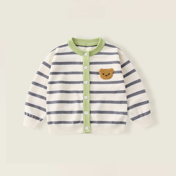
Baby striped sweater spring and autumn style boy baby A-type round neck single-layer knitted button cardigan top