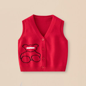 
Baby red sweater vest knitted cardigan spring and autumn style children boys baby pure cotton sleeveless vest vest