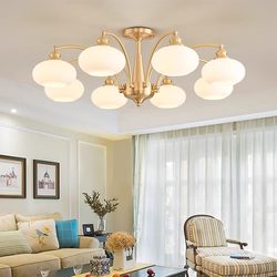 All-Copper French Chandelier, Modern Minimalist Living Room Lamp, Dining Room Bedroom Light, Light Luxury and Elegant, Cream American Retro Ceiling Lamp