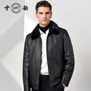 
Snow leopard deerskin leather jacket men's mink lining fur jacket business casual old money fur collar men's jacket