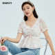Highday Xuanri 2024 summer new printed slim puff sleeve top for women ruffle short-sleeved shirt ins