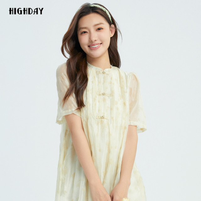 Highday Xuanri 2024 summer new round neck printed short-sleeved dress for women new Chinese doll skirt short skirt