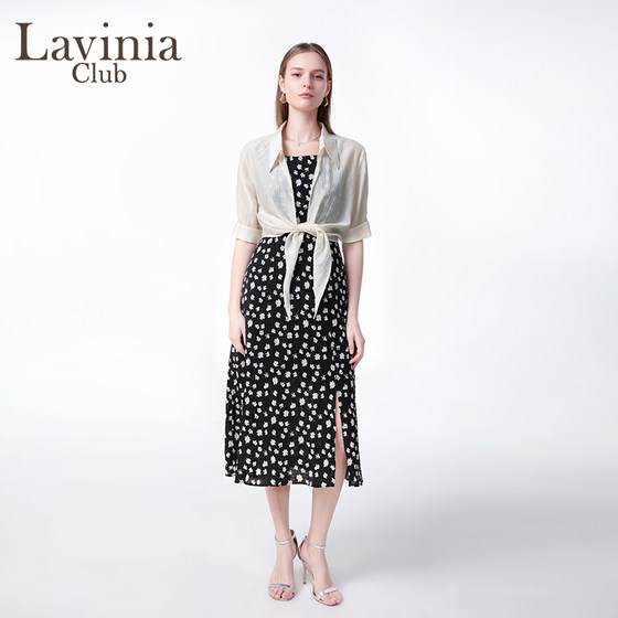 
Lavinia Fashionable Floral Sling Small Black Skirt 2025 Spring and Summer New Black Pattern High Waist Slim Dress